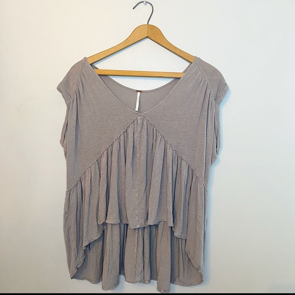 Free People Tops - Free People Top Flowy Boho V Neck Peplum Soft Grey